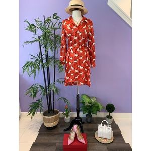 Stallion Print Collared Shirt Dress with Tie